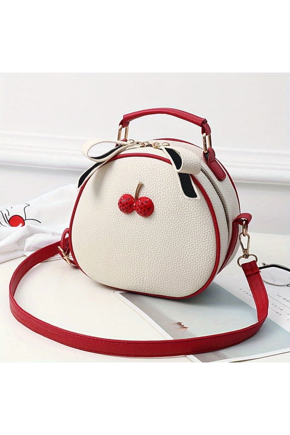 Cherry Decor Handbag Mini Round Crossbody Bag Cute Shoulder Purse For Women