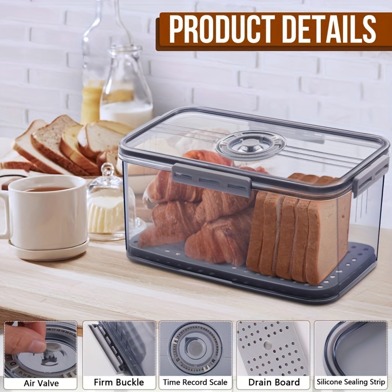 moocr Grey Airtight Bread Storage Box with TimeScale Lid Securely