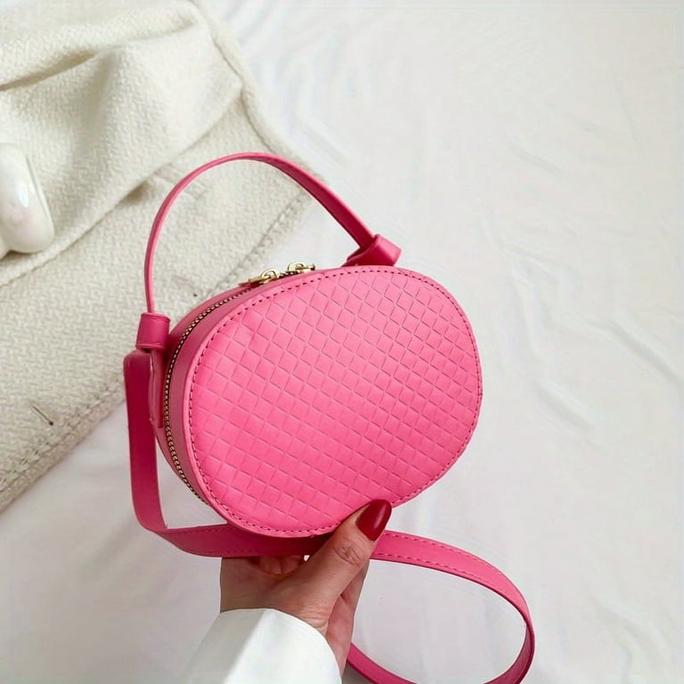 Moocr Mini Solid Color Round Crossbody Bag Trendy Shoulder Purse with Quilted Design Classic Shoulder Bag Women s Size One size Pink