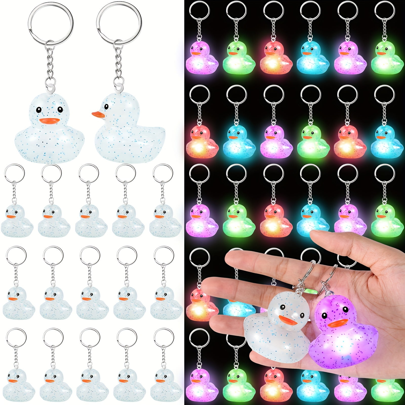 moocr Pcs LED Light up Rubber Duck Keychain Cute Duck Keychains Bulk