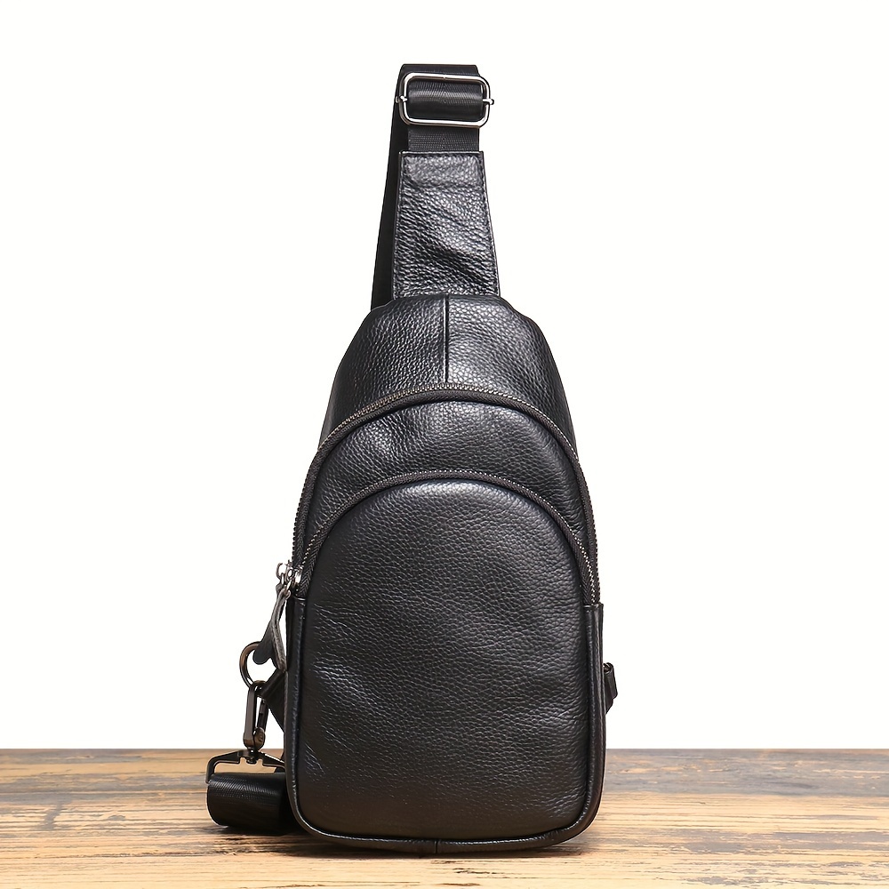 moocr Style Top Layer Cowhide Sling Chest Bag For Men Zipper Stylish