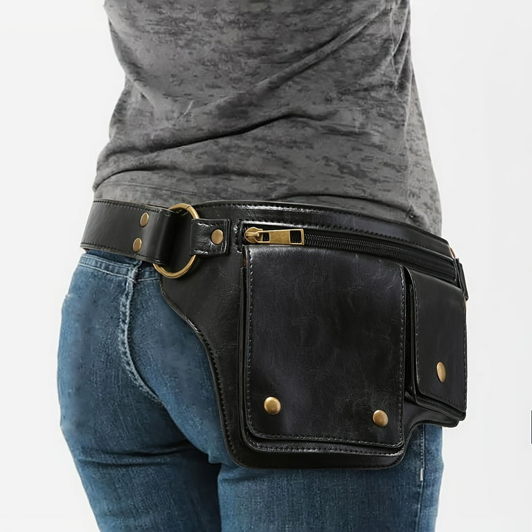 moocr Style Waist Bag Vintage PU Leather Belt Bag Trendy Fanny Pack For Outdoor Sport Travel