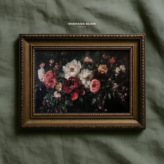 moody Wildflower Art Print Vintage Peonies And Hydrangea Dark Floral Wall Decor Botanical Artwork Poster Only