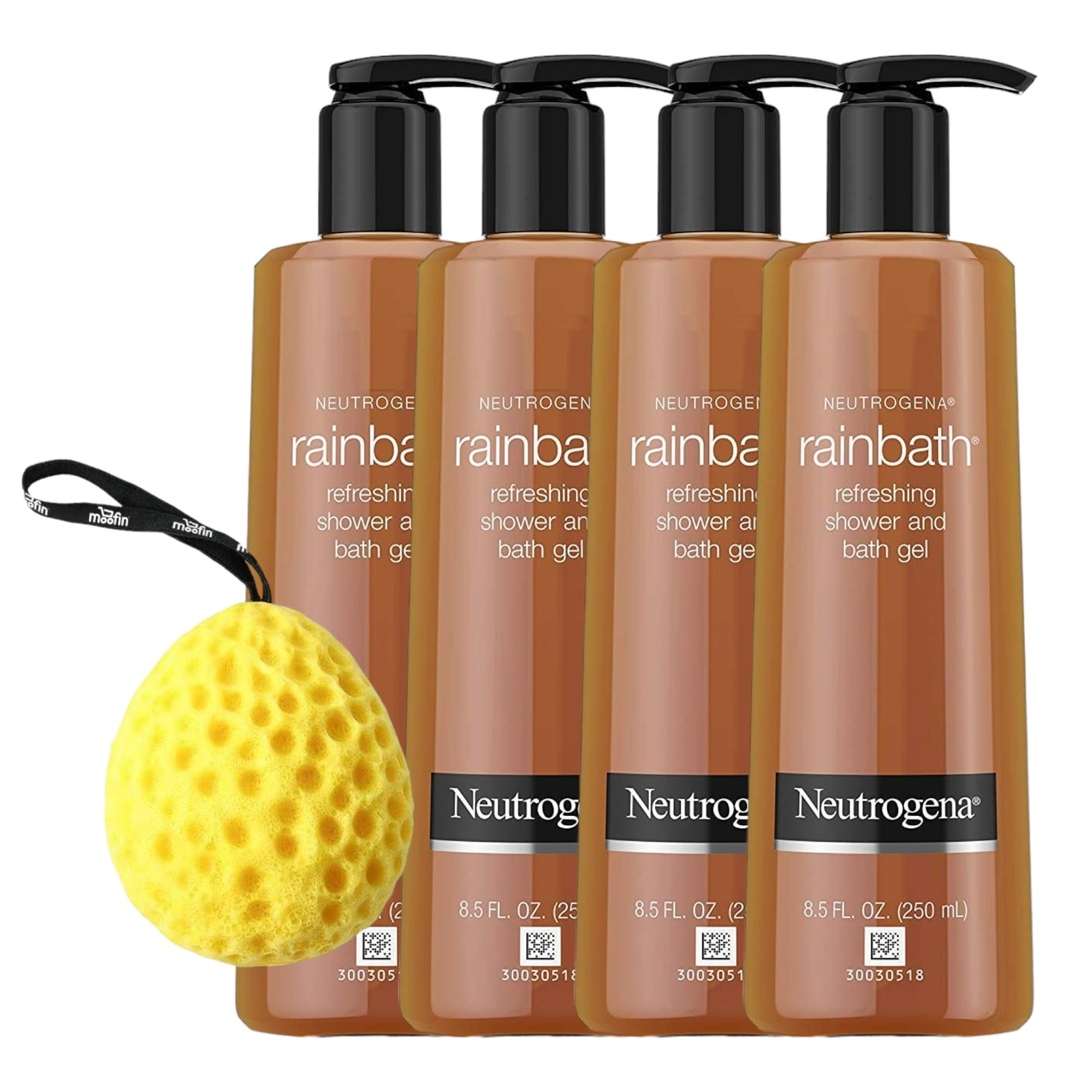 moofin Neutrogena Rainbath Shower Gel, 8.5 Oz Bath Sponge, Refreshing Moisturizing Shower Gel Body Cleanser, Fragrance Blend, Spa Experience, Conditions Skin, No Residue, Softens Skin[Pack of 4 C13