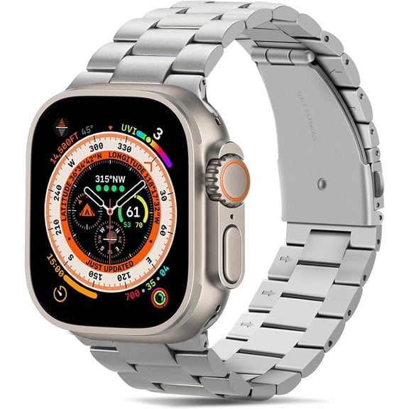 moogdieo Stainless Steel Watch Band, Compatible with Apple Watch Ultra 49mm, Premium Metal Replacement Strap with Case, Silver