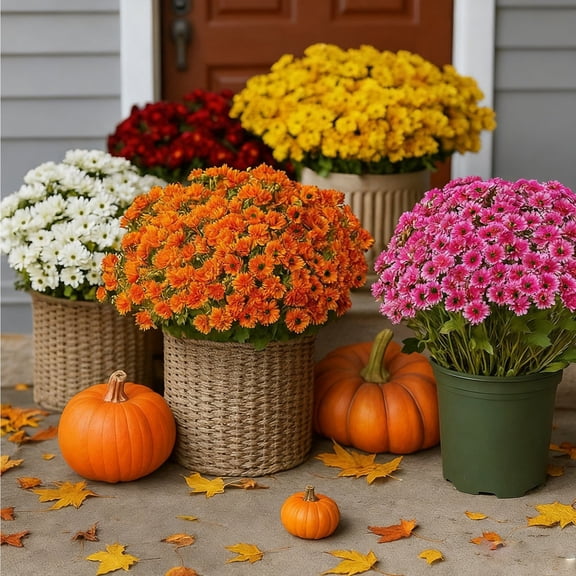moolBeko 25Pcs Lifelike Artificial Sunset Flowers for Outdoor Decor 12in UV Resistant Mums Bulk for Front Porch Patio Garden Realistic Fall Plants No Pot for Window Box Lawn Yard Home Decor