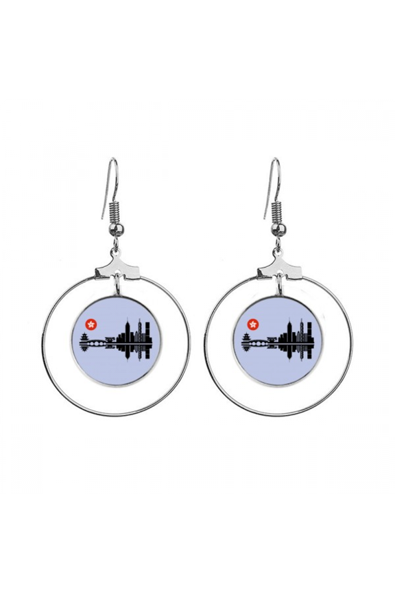 moon shadow city building earrings dangle hoop jewelry drop circle