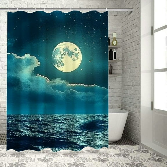 moon stars ocean shower curtain for bathroom decoration Chic Modern Bathroom Decor shower curtain
 with Hooks