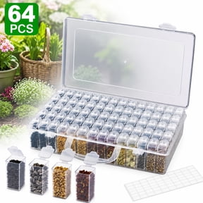 Genreen 64-Slots Seed Storage Organizer Box with Label Stickers, Seed Storage Container for Flower Plants, Seeds & Bulbs, Flower, Vegetable, Clover and Basil Seeds, Gardening Supplies & Organizer