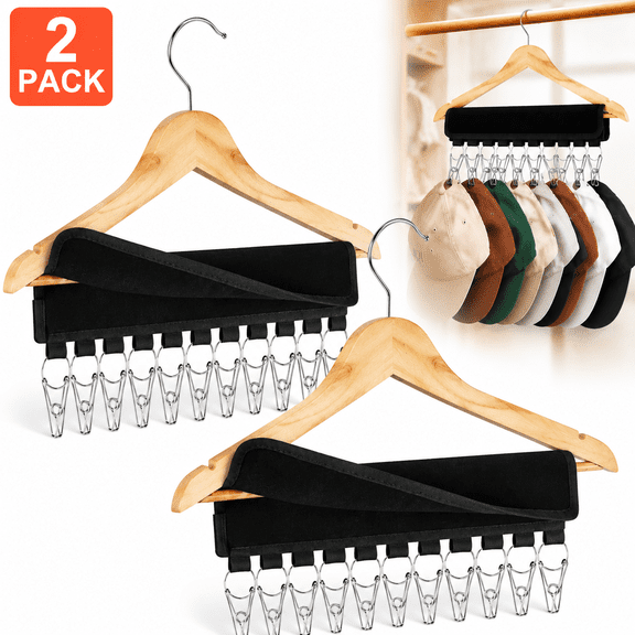 moopom Hat Rack for Baseball Caps Hat Organizer Holder for Hanger & Room Closet Display, 2Pack 10 Hat Storage Clips for Hang Ball Caps Winter Beanie & Accessories, for Men, Women Gift (2PC Black)