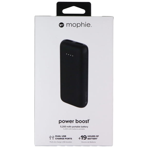 Mophie PowerBoost Portable Battery, 5,200 mAh, 4.25"H x 1.89"W x 0.89"D, Black, 401103680