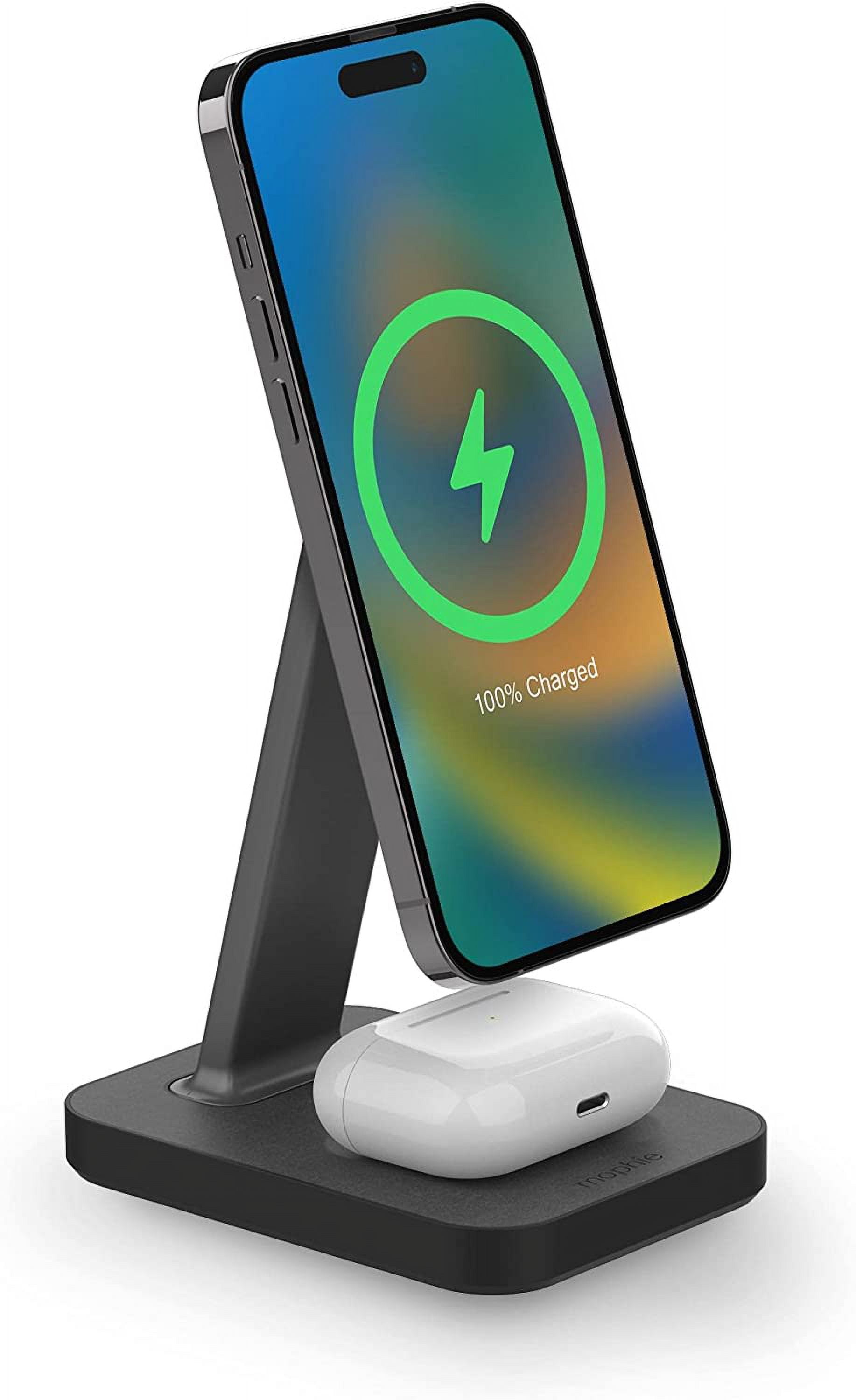 mophie Snap+ 2-in-1Charge Stand & Pad - 15w Wireless Charger Compatible with iPhones & AirPods Includes Snap+ Adapter for other Qi Enabled Phones Steel Base Adjustable Angles
