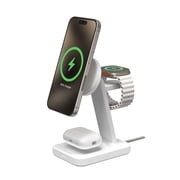 mophie Snap+ 3-in-1 Wireless Charging Stand - MagSafe & Qi2 Certified Compatible with iPhone 16/15/14/13/12 Apple Watch AirPods - Multi-Device Magnetic Charging Station Eco-Friendly Design White