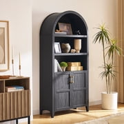 mopio Lauren 77.4 Tall Arched Cabinet, 5-Tier Arched Bookcase with Doors and Adjustable Shelves, Arched Bookshelf with Storage, Kitchen Pantry Cabinet, Wooden Storage Cabinet for Living Room