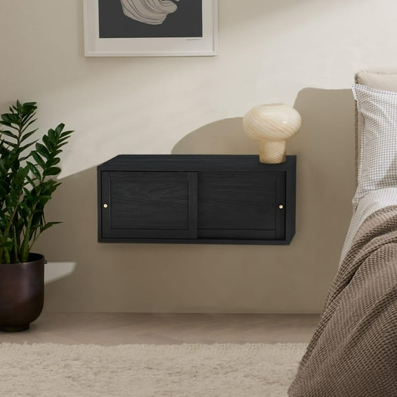 mopio Lauren Floating TV Shelf, Multi-Purpose Modular Under TV Display Shelf, Wall Mounted Wood Television Cabinet, Nightstand, Side Table, End Table, Bedside Shelves for Bedroom (Black, 31", Single)