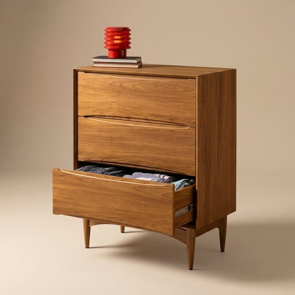 mopio Retrovie Mid-Century Modern 3-Drawer Dresser, Walnut Chest Clothing Storage Organizer for Bedroom