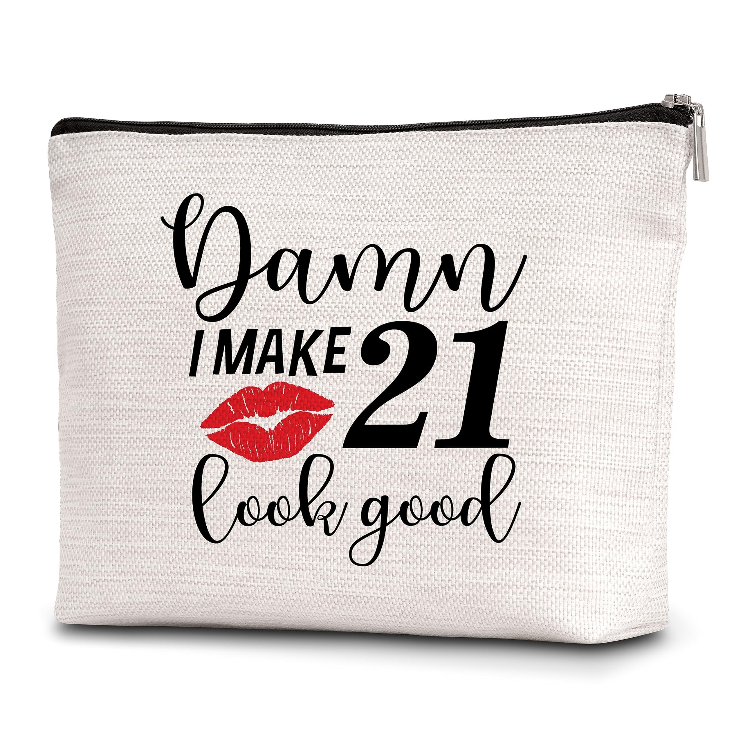 mopiuz 21st Birthday Gifts for Women, Cosmetic Travel Bag Makeup Bag