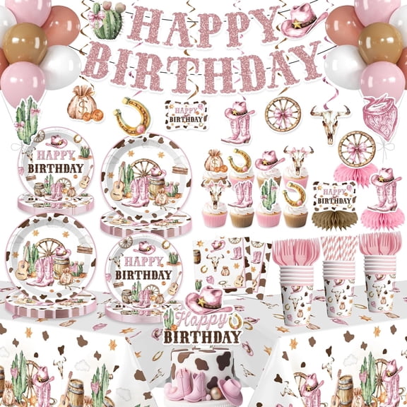 morabloomy Western Cowgirl Birthday Party Decorations Tableware Set for 25 Serves, Pink Party Decorations 201 Pcs