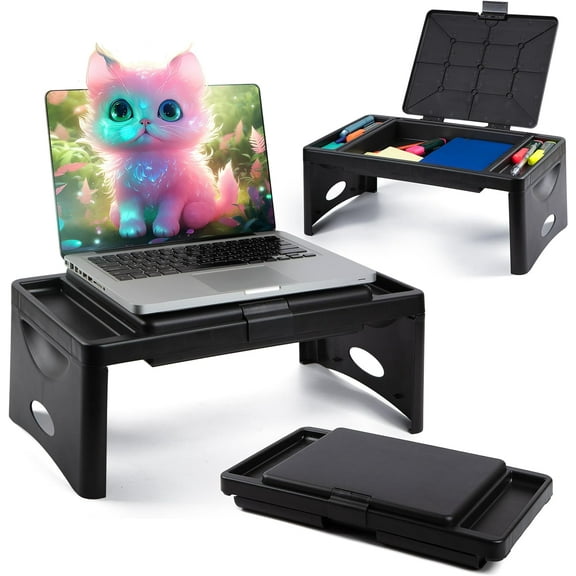 moredtich Foldable Lap Desk with Storage Pocket - Small Black Travel Desk &amp; Lap Table  Teens  Activities  Breakfast  Gaming
