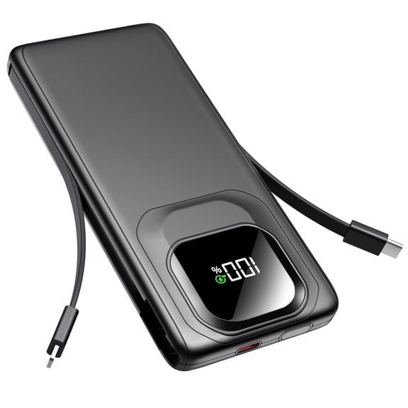 morfec 10000mAh Portable Charger with Built-in Cables, 22.5W Power Bank Fast Charging, External Battery Pack with LED Display for iPhone