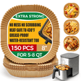 thumbnail image 1 of Morfec 8 inch 150 Pcs Air Fryer Paper Liners, Square Non-Stick Oil Proof Parchment Paper Liner for 5-8 Qt Basket Cooking, 1 of 7