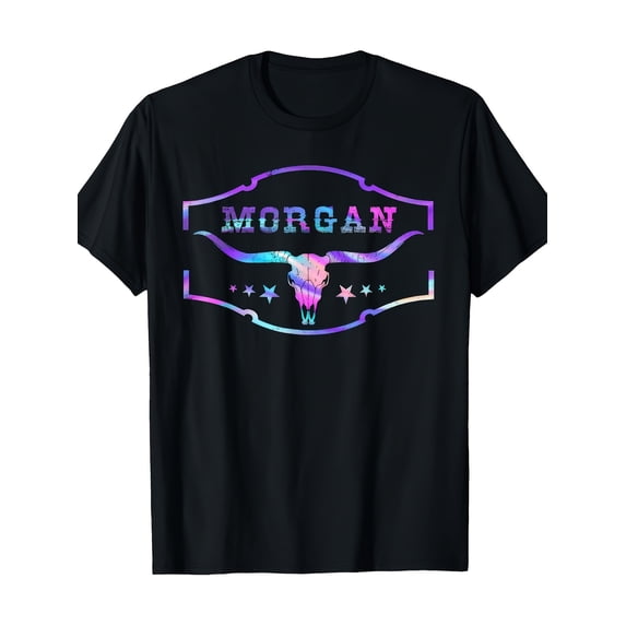 for morgan name bull horns graphic t shirt retro western style soft breathable round neck tee for men women family gift machine washable casual shirt for