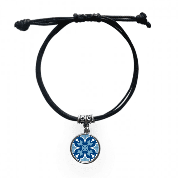 morocco decorative flower blue ilustration bracelet leather wristband black jewelry