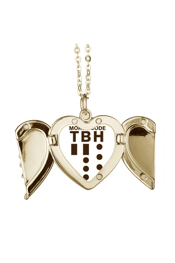 morse code hstly expressed point line folded wings peach heart pendant necklace