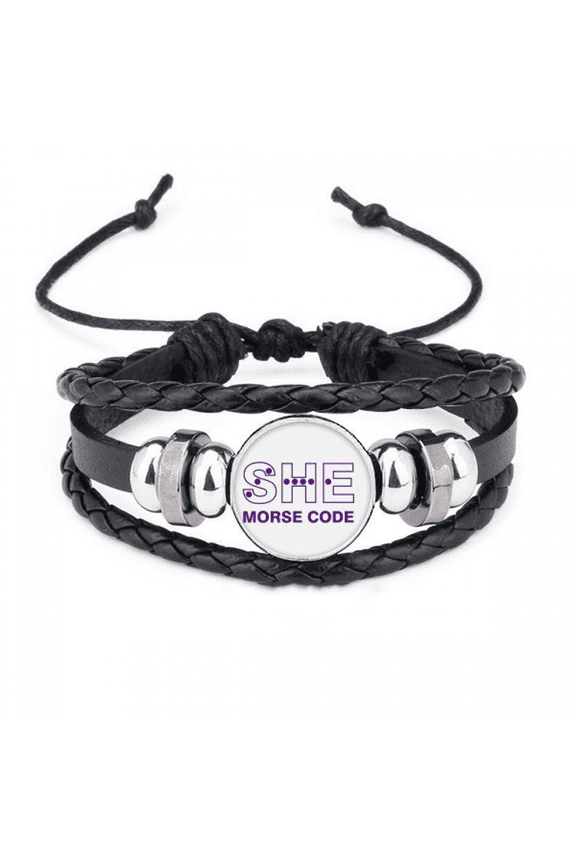 morse code she dot-line expression bracelet braided leather woven wristband