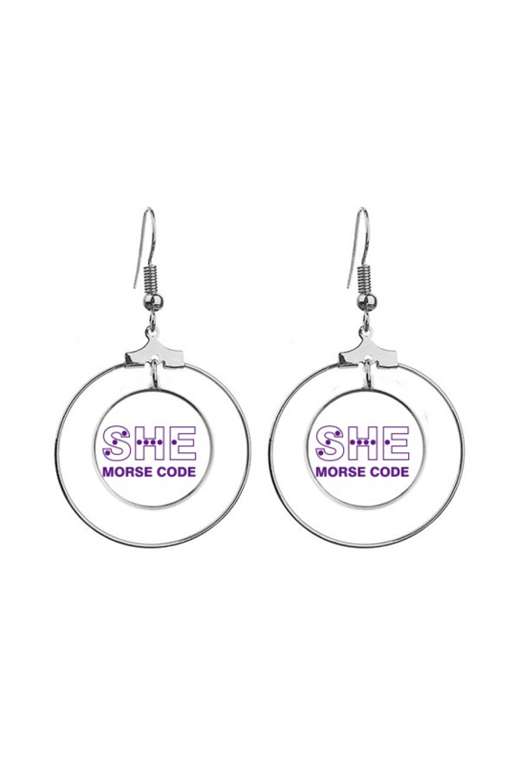 morse code she dot-line expression earrings dangle hoop jewelry drop circle