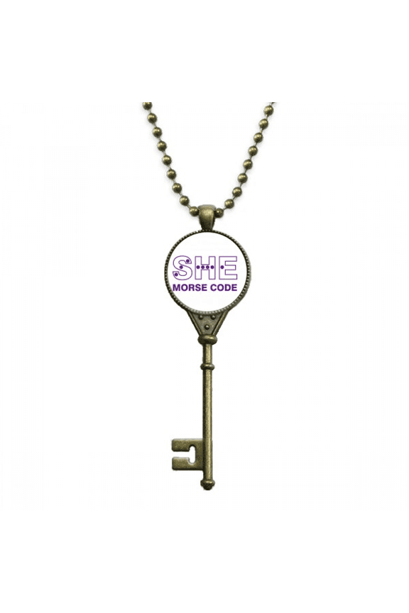 morse code she dot-line expression key necklace pendant tray embellished chain