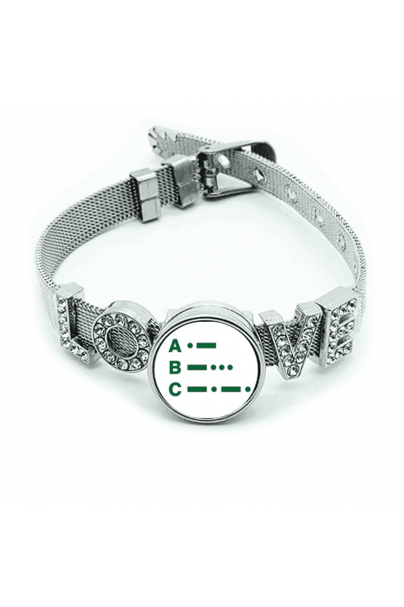 morse code two point line representation Bracelet Wristband Crystal Love Adjustable Bangle