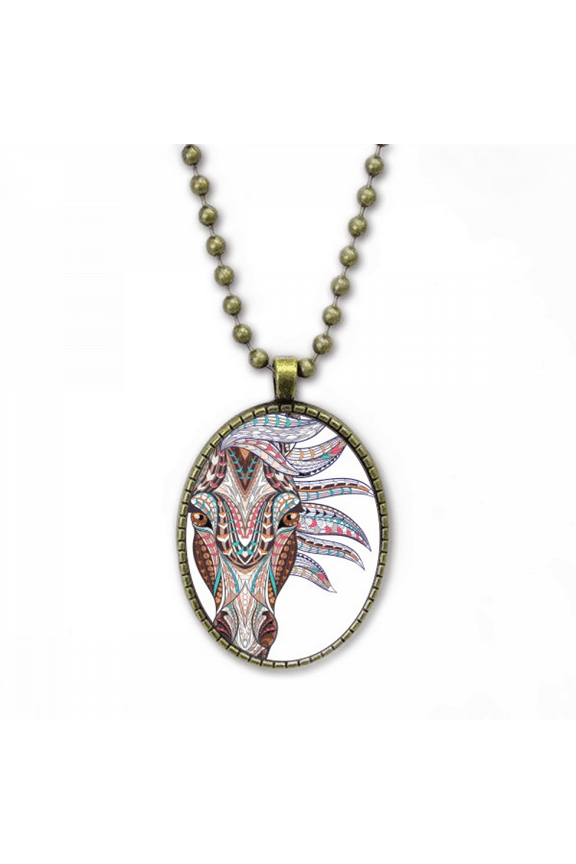 mosaic style colorful horse design necklace vintage chain bead pendant jewelry collection