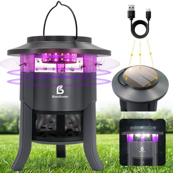 Solar Mosquito Trap Indoor Outdoor, Safty Fly Trap with UV Light & Fan, Fruit Fly Trap Indoor, Bug Zapper for Bedroom, Kitchen & Home