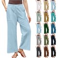 thumbnail image 1 of mother's day gifts! QATAINLAV Womens Wide Leg Palazzo Pants Casual Tie Belted High Waisted Business Casual Work Trousers Summer Cotton Linen Beach Pants with Pocket Khaki M, 1 of 7