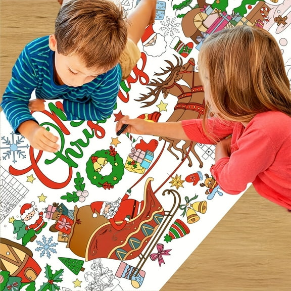 motomate-Giant Christmas Coloring Tablecloth for Kids, 30x72 Inch Large Coloring Poster for Holiday Activities, Perfect for Home School Party Decorations and Crafts.