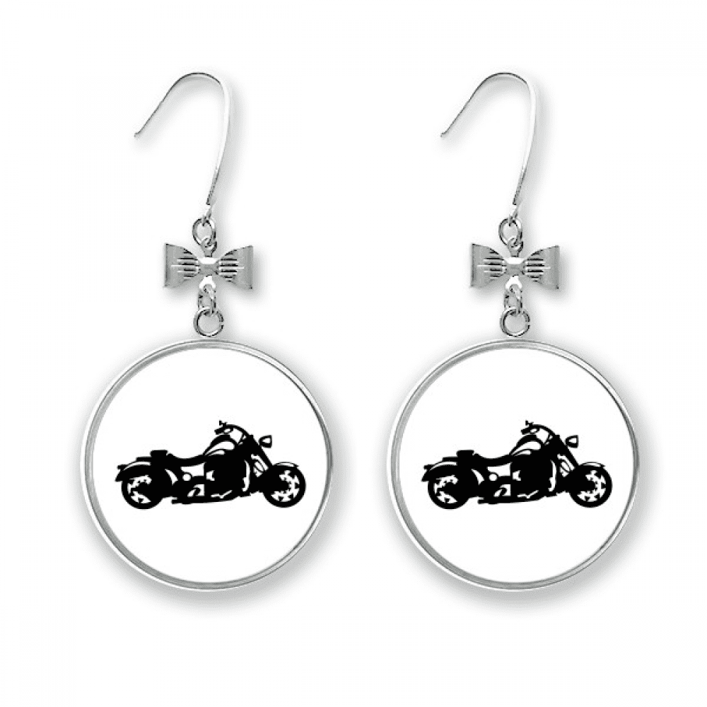 motorcycle black illustration pattern bow earrings drop stud pierced hook