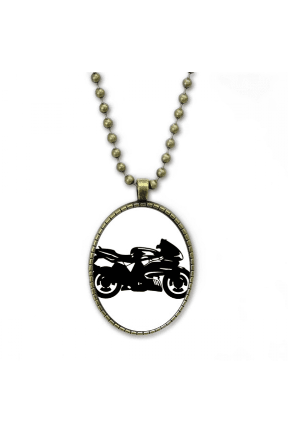 motorcycle mechanical black illustration necklace vintage chain bead pendant jewelry collection