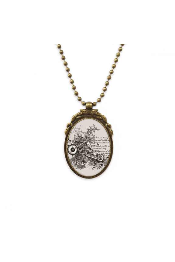 motorcycle text flower pattern illustration antique necklace vintage bead pendant keychain