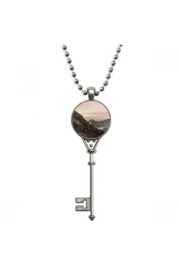 mountain desert sun mist clouds lake pendant vintage necklsilver key jewelry