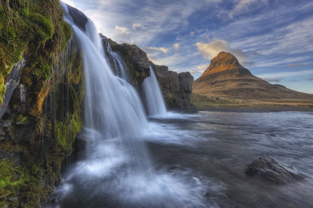 The mountain kirkjufell and waterfall kirkjufellsfoss on the snaefellsnes peninsula grundarfjorour iceland Canvas Art - Robert Postma Design Pics (38 x 24)