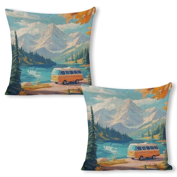 mountain lake treeslinen throw pillowcase decoration pillowcase gifting preferred 20x20 inch cushion cover 2 sets sofa pillowcase sofa bedroom living room car