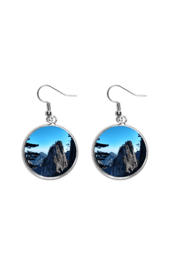 mountain peaks pine trees ear dangle silver drop ear jewelry woman