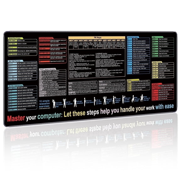 Winsing Shortcut Keys Desk Mat, Large Mouse Pad with Keyboard Cheat Sheet for Windows & Mac, Non-Slip Rubber Base Office Desk Accessories, 35.4"x15.7", Shortcut Key Chart.