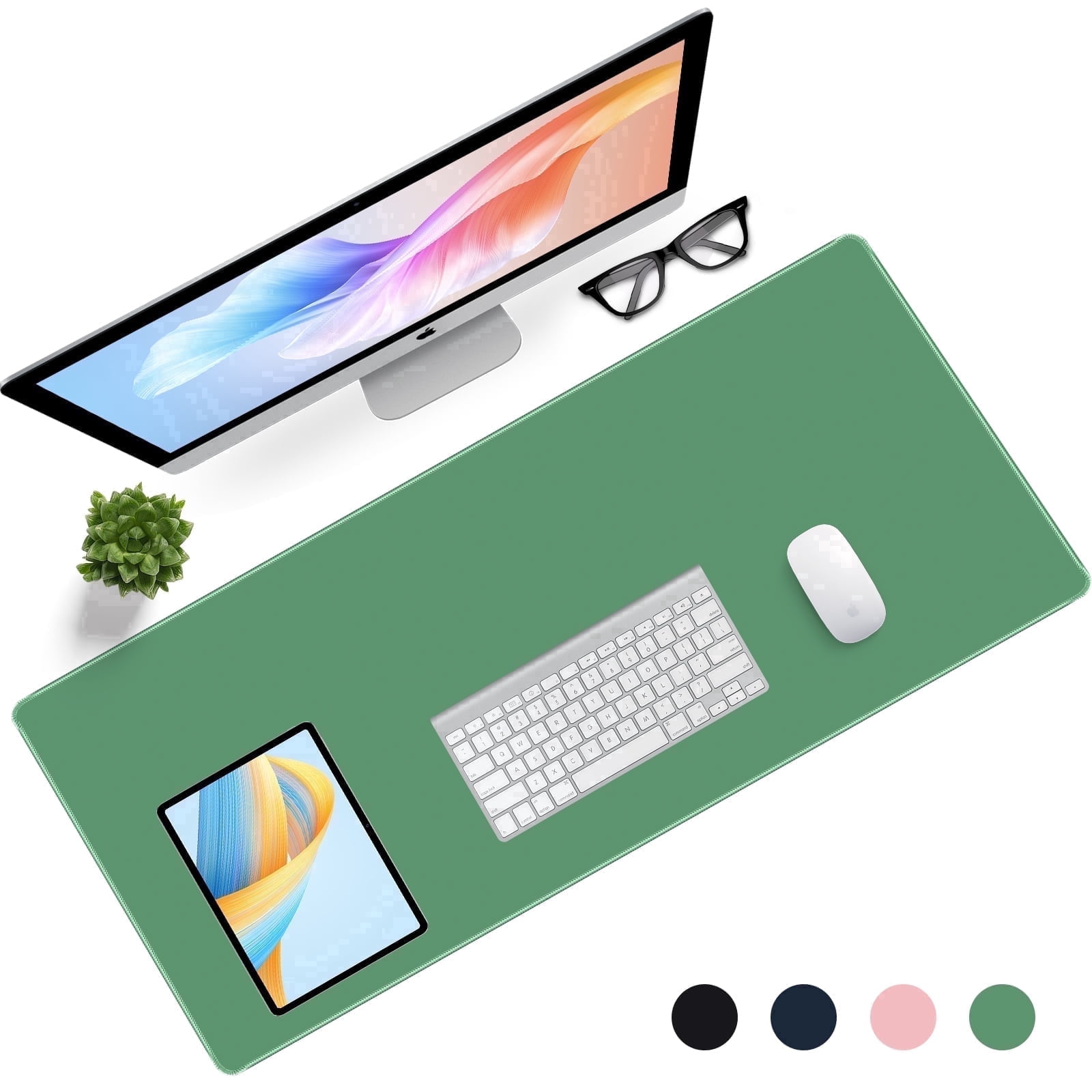 Minimalist Desk Mat, Large Mouse Pad with Non-Slip Base, Office Desk Accessories, 35.4"x15.7" Green