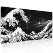 Japanese Style Desk Mouse Mat Large Minimalist Pad Non-Slip Base 35.4x15.7" Black and White Waves