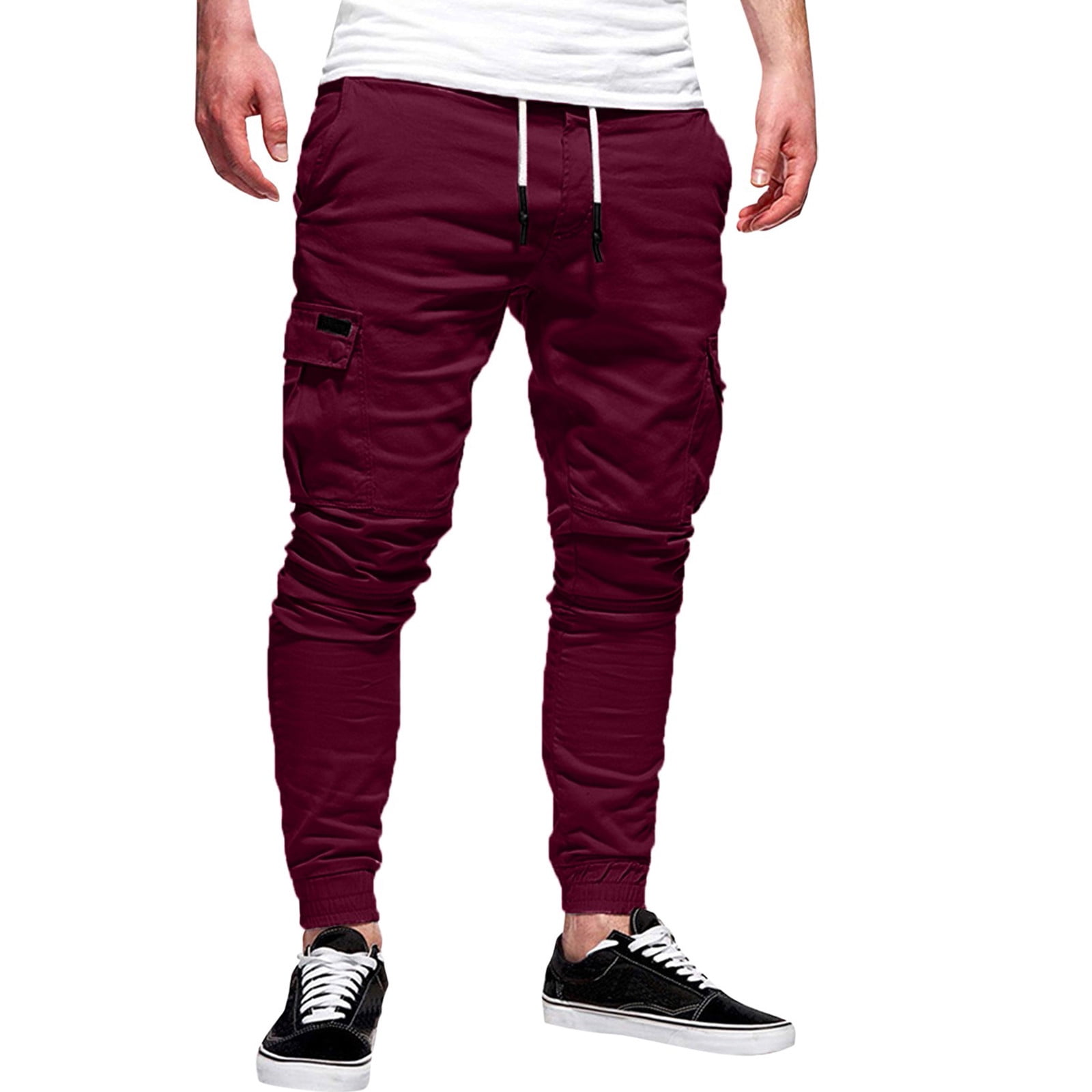MRULIC jeans for men Men's With Pocket Zip Ripped Jeans Mid-waist Jeans  Button Men's Casual Men's pants Men Jeans Red + XXL