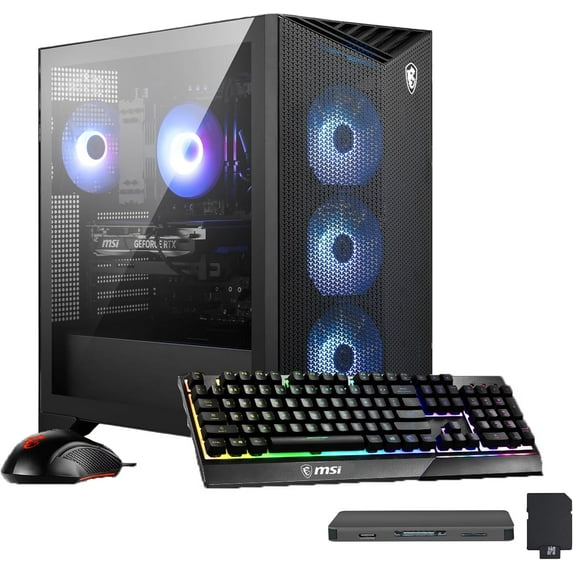 msi Aegis R2 Gaming Desktop, Intel i7-14700F, GeForce RTX 5060 Ti 16GB GDDR7, 64GB DDR5 RAM, 4TB SSD, RGB Cooling, WiFi 7, Windows 11, Keyboard & Mouse, 1TB Docking Station Set, Black