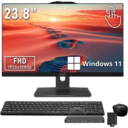 msi Modern 23.8" FHD All-in-One Touchscreen Desktop, Intel Core 7-150U, 16GB DDR5, 1TB SSD+1TB HDD, 1080p Camera, Wireless Keyboard & Mouse, Windows 11, Black, 1TB Docking Station Set