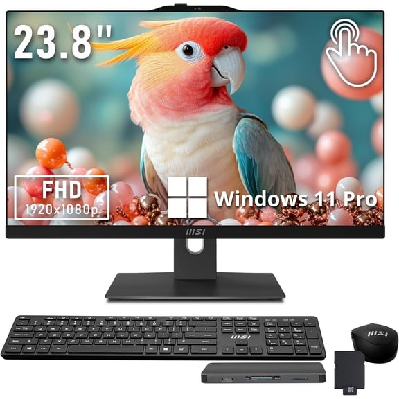 msi Modern 23.8" FHD All-in-One Touchscreen Desktop, Intel Core 7-150U, 16GB DDR5, 1TB SSD+1TB HDD, 1080p Camera, Wireless Keyboard & Mouse, Windows 11 Pro, Black, 1TB Docking Station Set